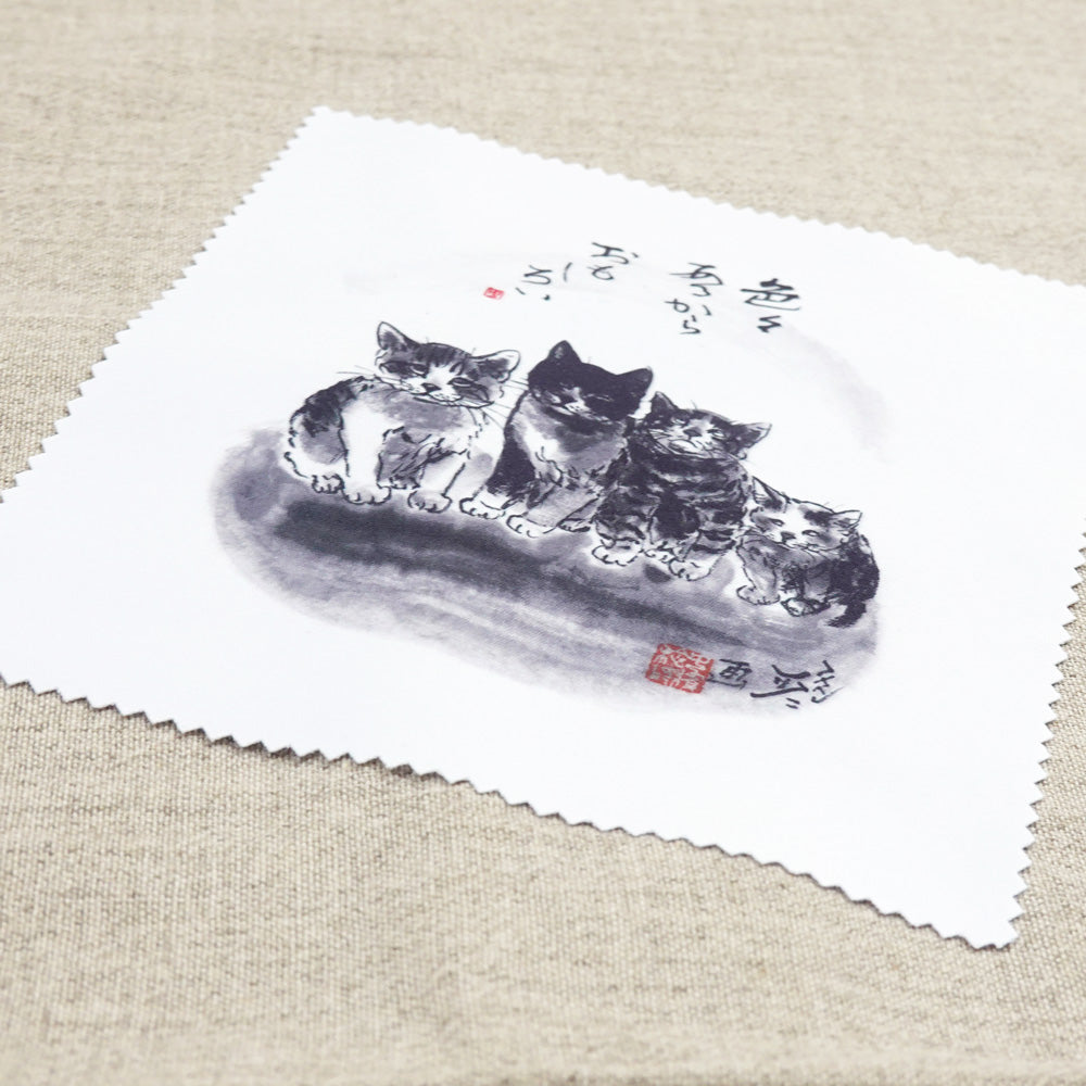 Set of 6 Cleaning Cloths 1 Minoru Nakahama Glasses Wipes Lens Cleaners Sumi-e Cat Artist