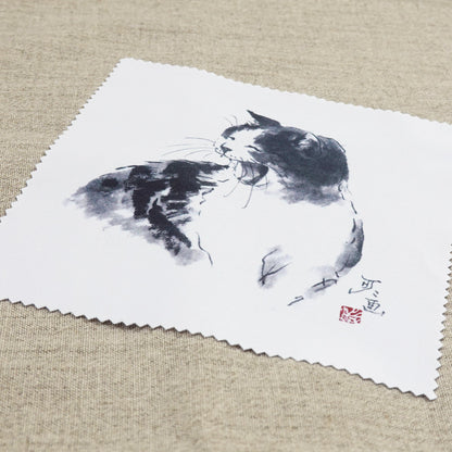 Set of 6 Cleaning Cloths 1 Minoru Nakahama Glasses Wipes Lens Cleaners Sumi-e Cat Artist