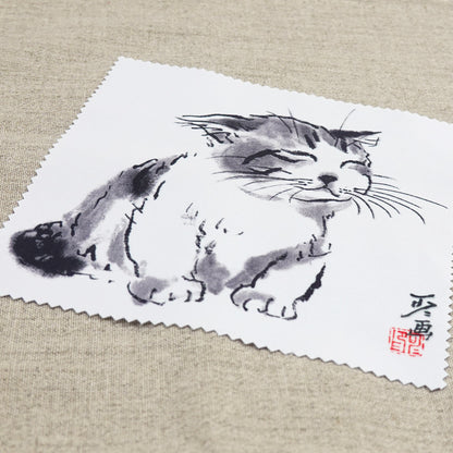 Set of 6 Cleaning Cloths (2), Minoru Nakahama Glasses and Lens Cleaner, Sumi-e Cat Artist