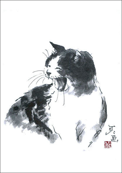 ポストカード6枚セット6 中浜稔 105×150mm 猫墨絵作家 アート 動物 淡路市立中浜稔猫美術館