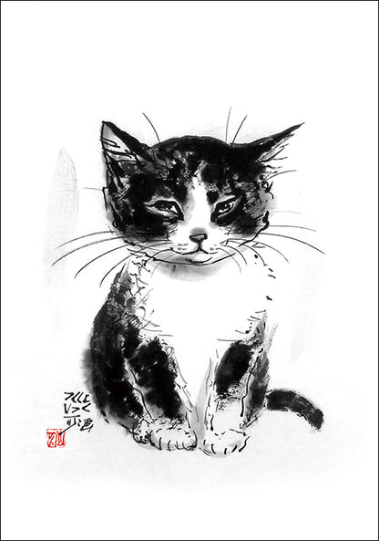ポストカード6枚セット7 中浜稔 105×150mm 猫墨絵作家 アート 動物 淡路市立中浜稔猫美術館