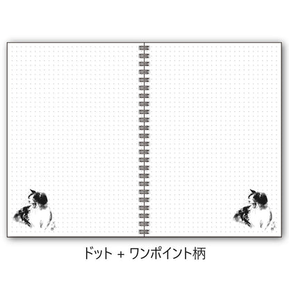 A5リングノート 中浜稔「笑い」ドット 猫墨絵作家 メモ帳 上質紙 文房具