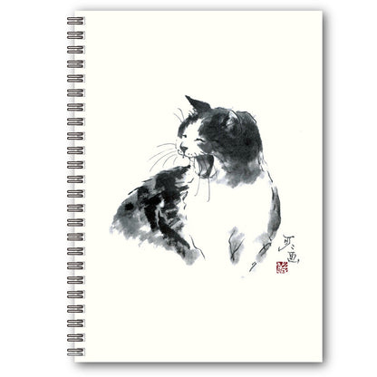 A5リングノート 中浜稔「笑い」ドット 猫墨絵作家 メモ帳 上質紙 文房具