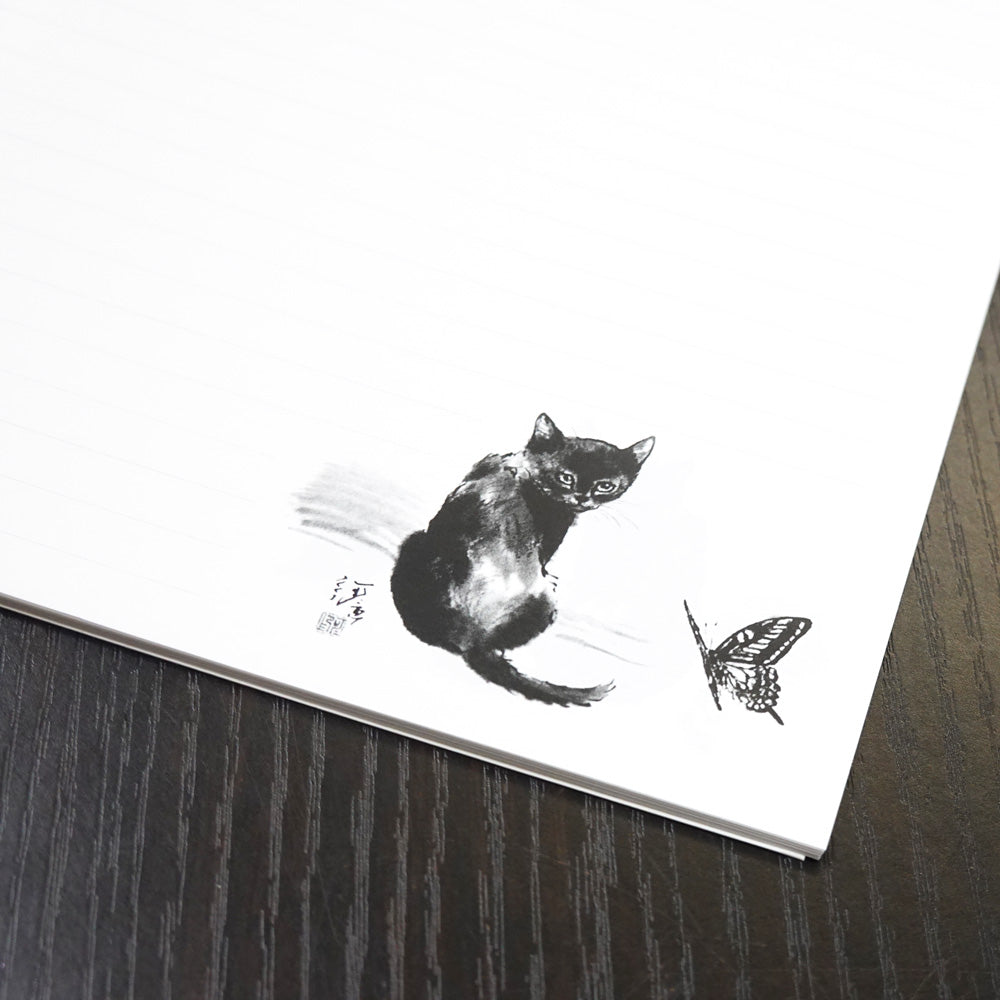 A5リングノート 中浜稔「蝶々」罫線 猫墨絵作家 メモ帳 上質紙 文房具