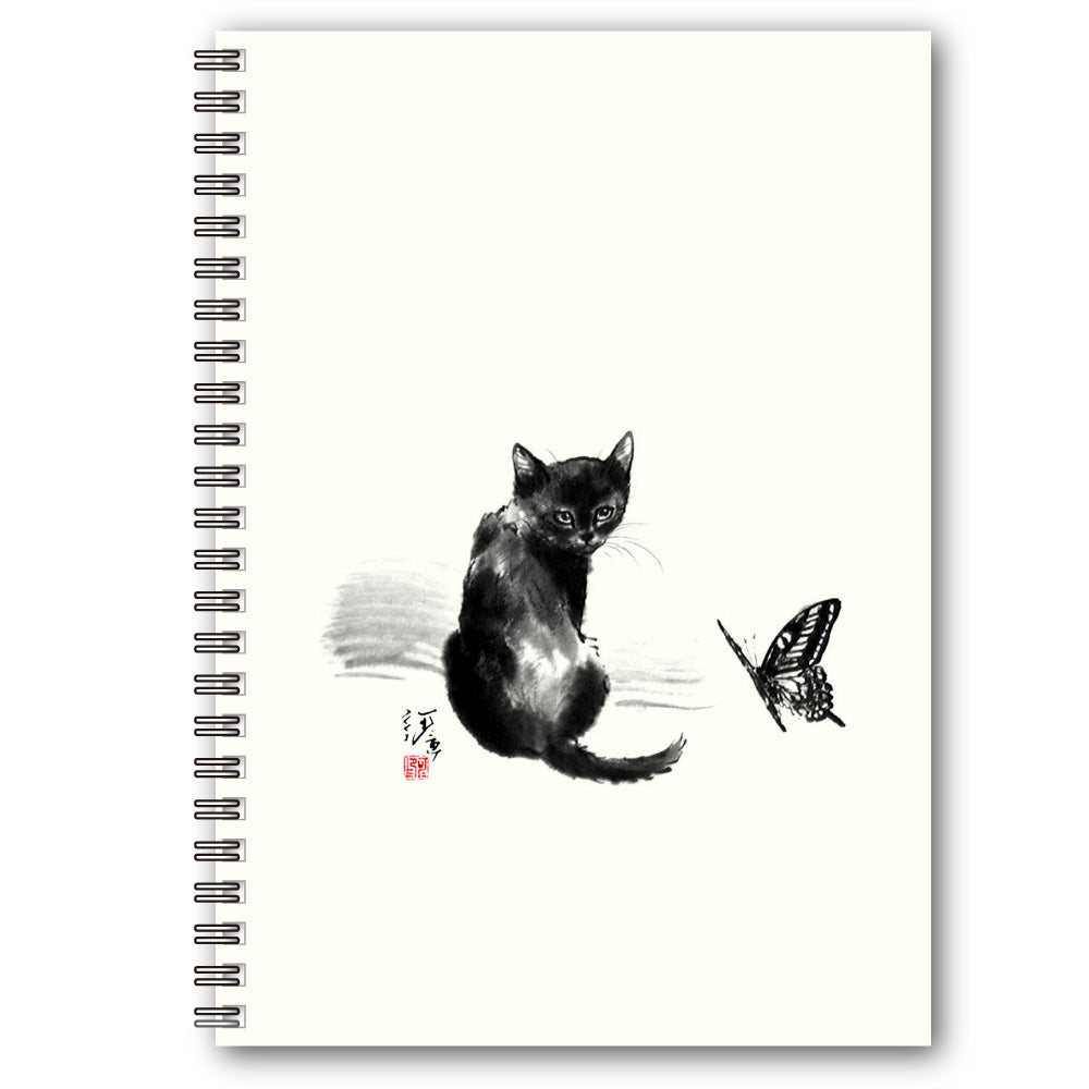 A5リングノート 中浜稔「蝶々」罫線 猫墨絵作家 メモ帳 上質紙 文房具