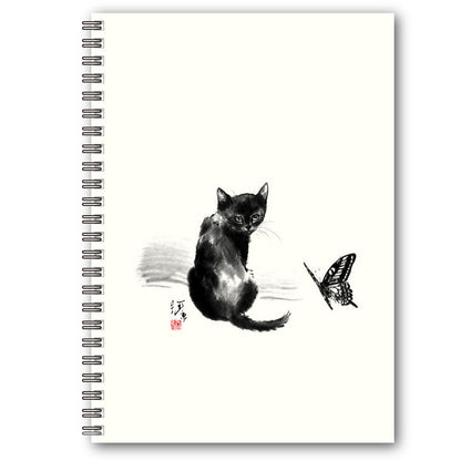 A5リングノート 中浜稔「蝶々」罫線 猫墨絵作家 メモ帳 上質紙 文房具
