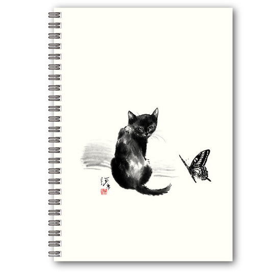 A5リングノート 中浜稔「蝶々」罫線 猫墨絵作家 メモ帳 上質紙 文房具
