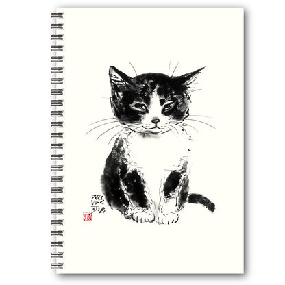 A5リングノート 中浜稔「ちんまりお座り」ドット 猫墨絵作家 メモ帳 上質紙 文房具