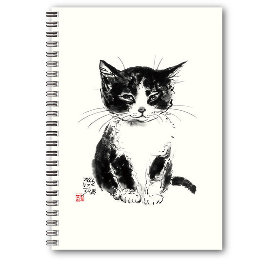 A5リングノート 中浜稔「ちんまりお座り」ドット 猫墨絵作家 メモ帳 上質紙 文房具