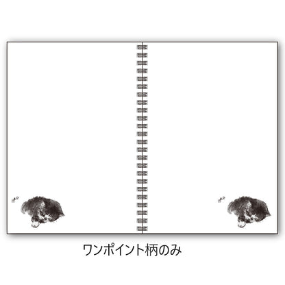 A5リングノート 中浜稔「寝すがた右手」無地 猫墨絵作家 メモ帳 上質紙 文房具