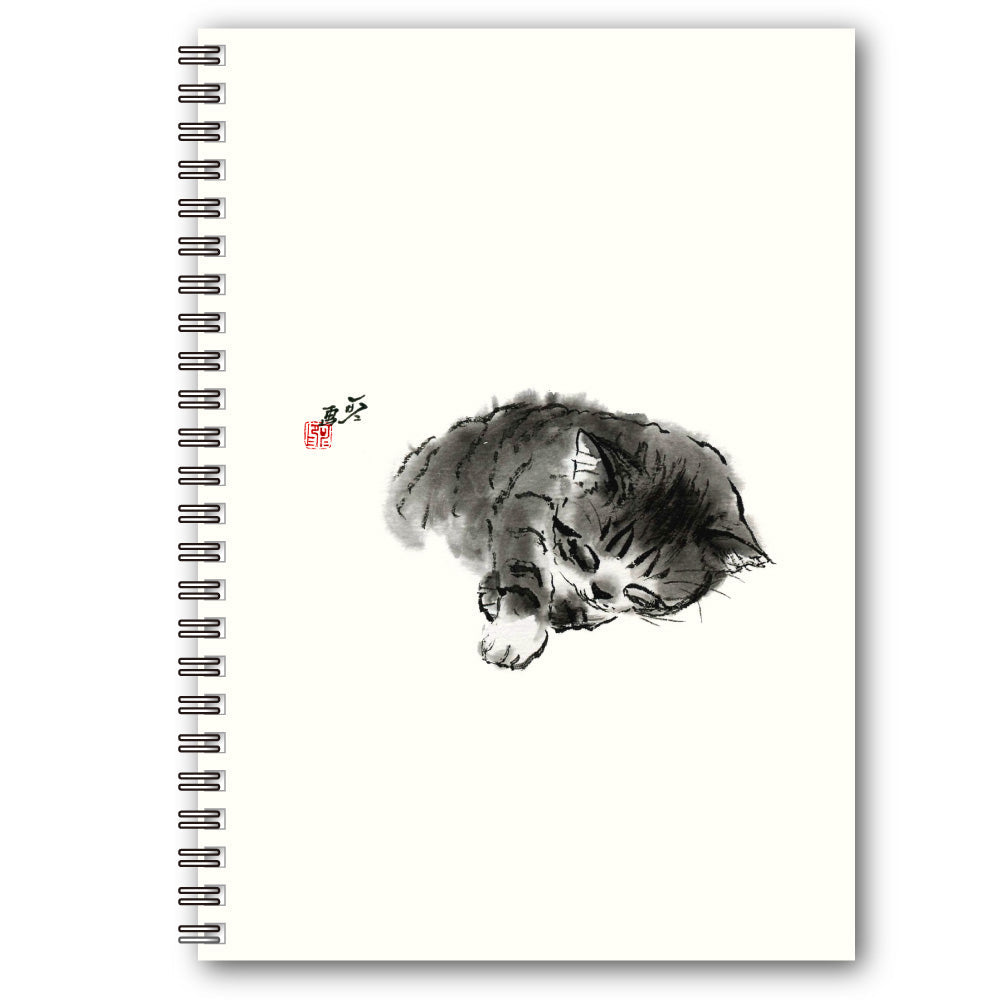 A5リングノート 中浜稔「寝すがた右手」無地 猫墨絵作家 メモ帳 上質紙 文房具