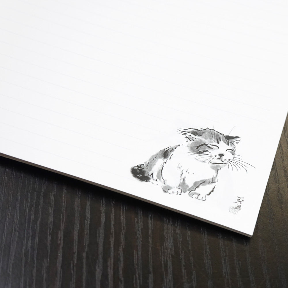 A5リングノート 中浜稔「寝起き」罫線 猫墨絵作家 メモ帳 上質紙 文房具