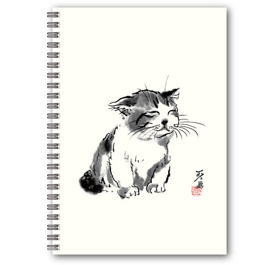 A5リングノート 中浜稔「寝起き」罫線 猫墨絵作家 メモ帳 上質紙 文房具