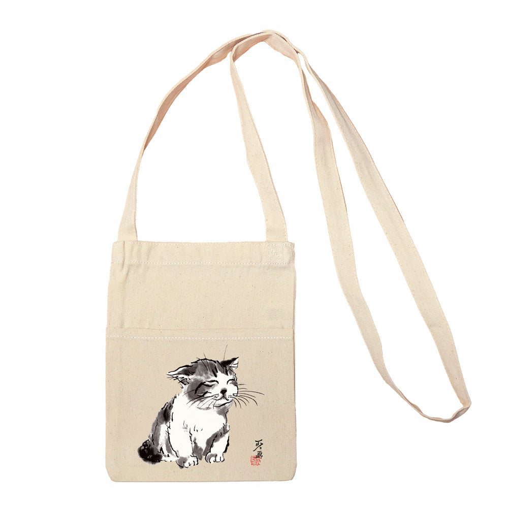 Mini Sacoche, NAKAHAMA Minoru "Just Waking Up," Small Canvas Shoulder Bag, Cat Ink Painting Artist
