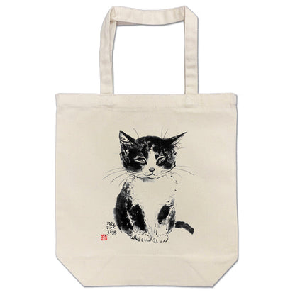 トートバッグ 中浜稔「ちんまりお座り」猫墨絵作家 カバン 手さげバッグ