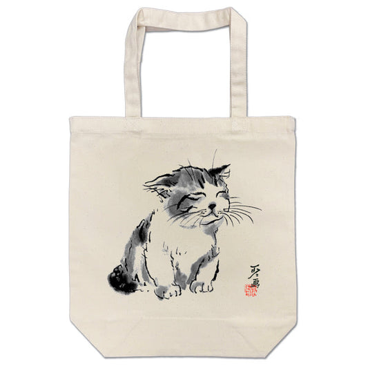 トートバッグ 中浜稔「寝起き」猫墨絵作家 カバン 手さげバッグ