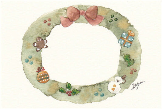 Postcard marron125 Christmas "Christmas Wreath" 100 x 150 mm Wreath Ornament Decoration Gift Stylish Watercolor Picture Postcard