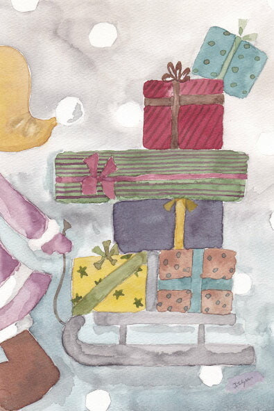 Postcard marron125 Christmas "Santa's Gift" 100 x 150 mm Santa gift stylish watercolor picture postcard