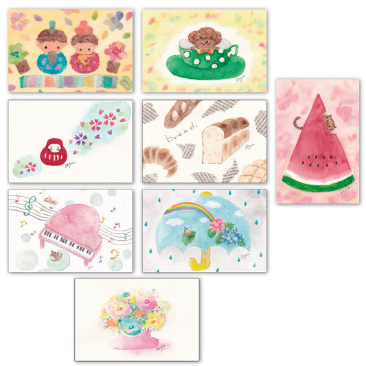 Set of 8 postcards 1 marron125 100×150mm illustrator watercolor Hinamatsuri cute