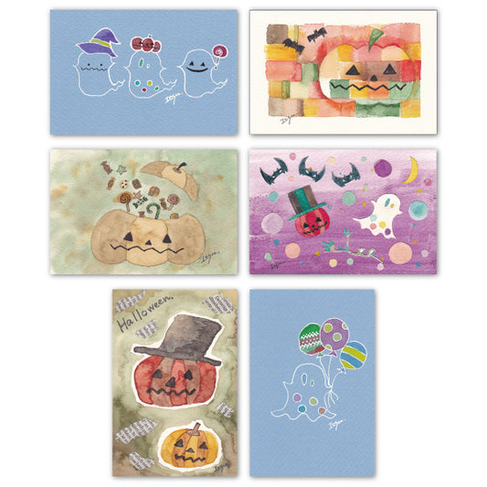 Postcard set of 6 3 marron125 Halloween 100 x 150 mm Illustrator Watercolor Ghost Cute