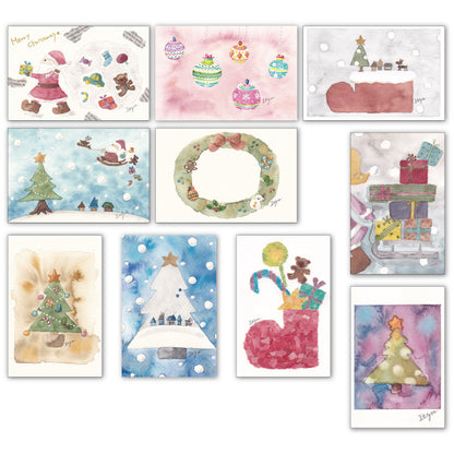 Postcards 10-piece set 4 marron125 Christmas 100 x 150 mm Illustrator Watercolor Cute