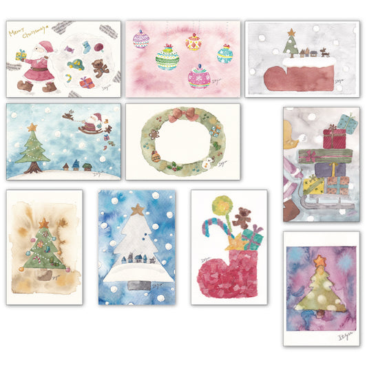Postcards 10-piece set 4 marron125 Christmas 100 x 150 mm Illustrator Watercolor Cute
