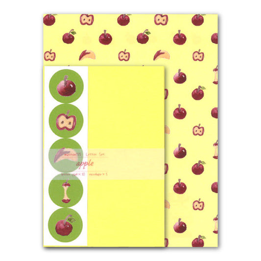 Letter set marron125 "APPLE" 10 sheets of letter paper, 5 envelopes, watercolor painting, stickers included
