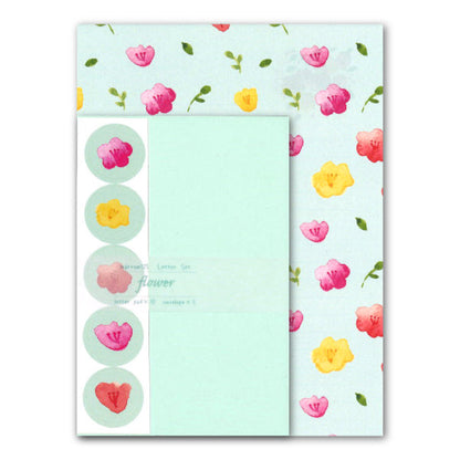 Letter set marron125 "FLOWER" 10 sheets of writing paper, 5 envelopes, watercolor painting, stickers included