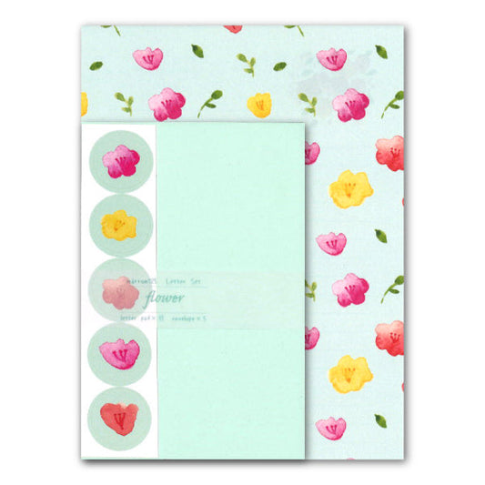 Letter set marron125 "FLOWER" 10 sheets of writing paper, 5 envelopes, watercolor painting, stickers included
