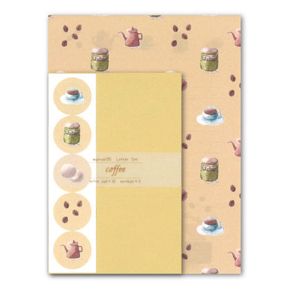 Letter set marron125 "COFFE" 10 sheets of letter paper, 5 envelopes, watercolor painting, stickers included