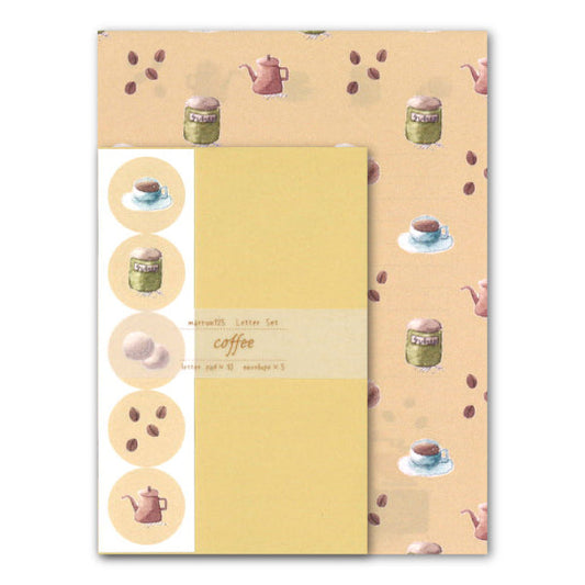 Letter set marron125 "COFFE" 10 sheets of letter paper, 5 envelopes, watercolor painting, stickers included