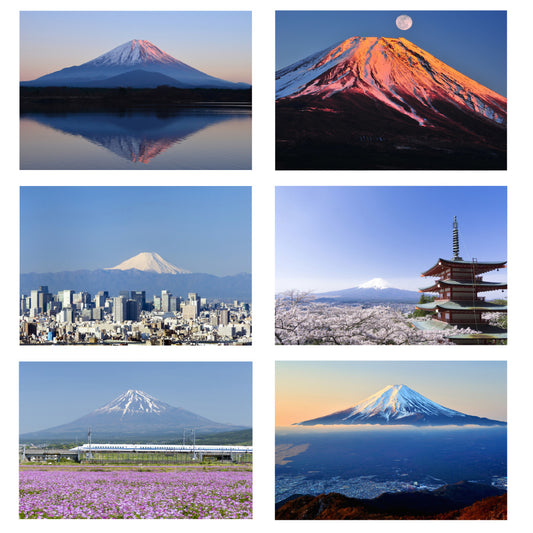 Set of 6 postcards: Japanese landscapes, Mt. Fuji, five-story pagoda, Tokyo, Shinkansen, 105 x 150 mm, color photos, tourist spots, famous places, postcards, original
