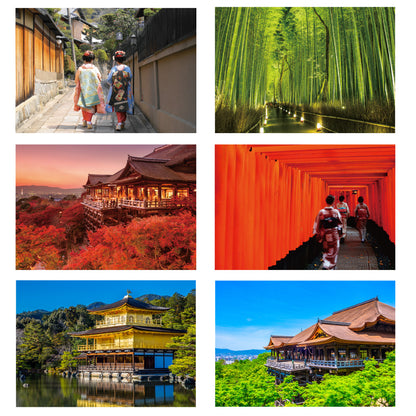 Set of 6 postcards: Japanese landscapes, Kyoto, Gion, Kinkakuji, Kiyomizudera, Sagano, 105 x 150 mm, color photos, sightseeing spots, famous places, postcards, original