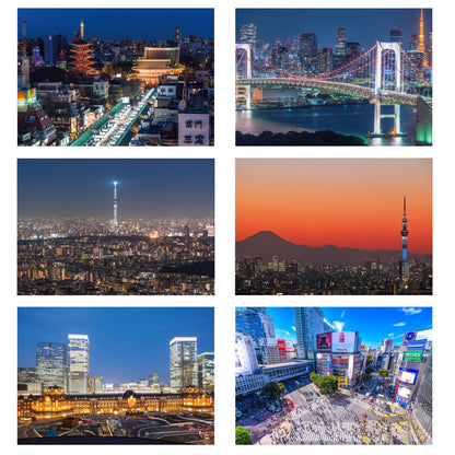 Set of 6 postcards: Japanese scenery, Tokyo, Asakusa, Shibuya, Skytree, Scramble Crossing, 105 x 150 mm, color photos, tourist spots, famous places, postcards, original