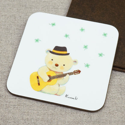 コースター 山田和明「くまギター」90×90mm 絵本作家 動物 楽器 キッチン用品