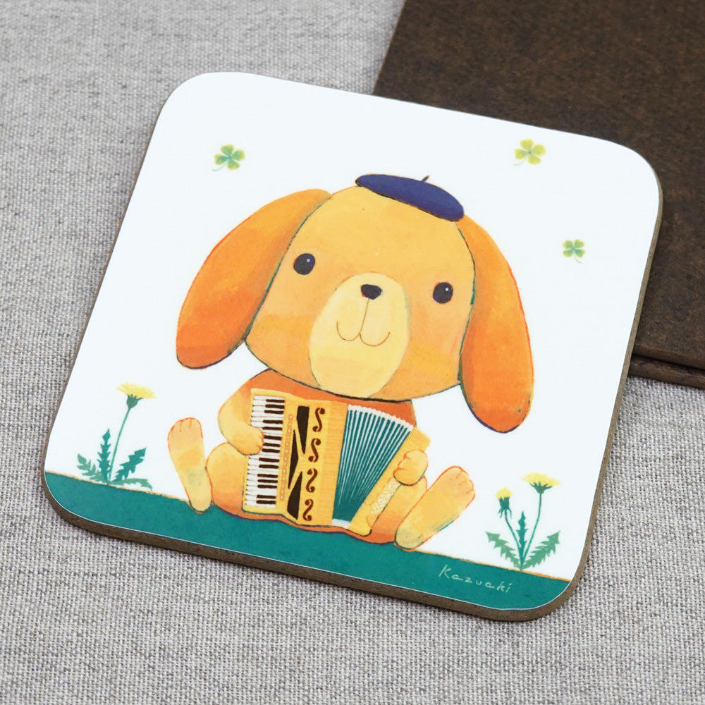 コースター 山田和明「たれ耳うさぎのロップくん ウサギ」90×90mm 絵本作家 動物 楽器 キッチン用品