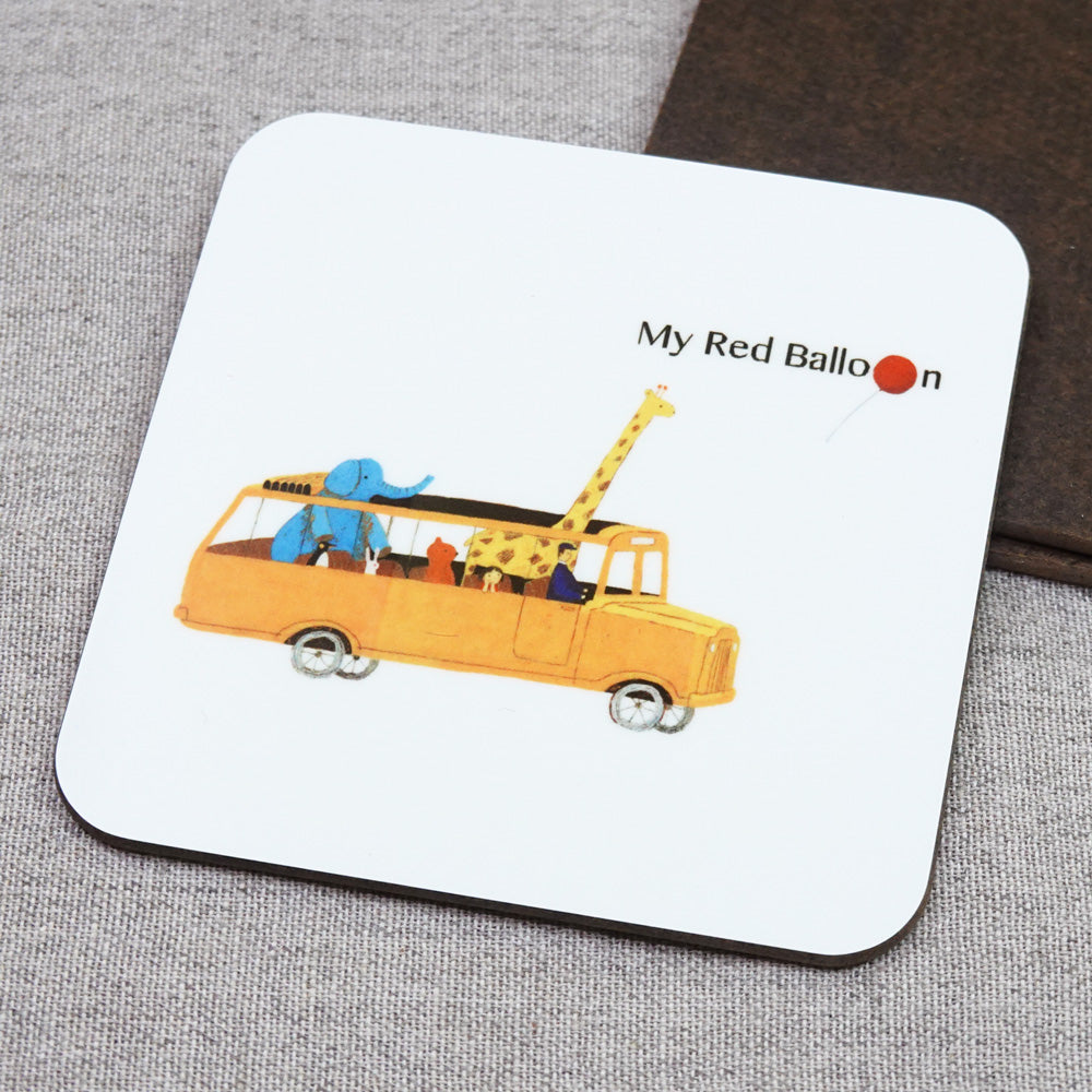 コースター 山田和明「マイレッドバルーン」90×90mm イラスト キッチン用品 風船 バス」絵本作家 動物