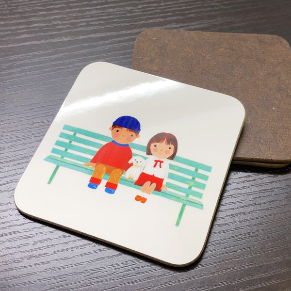 コースター 山田和明「ゆきふるひにぼくは_なかよし」90×90mm イラスト 絵本作家 動物 楽器 キッチン用品