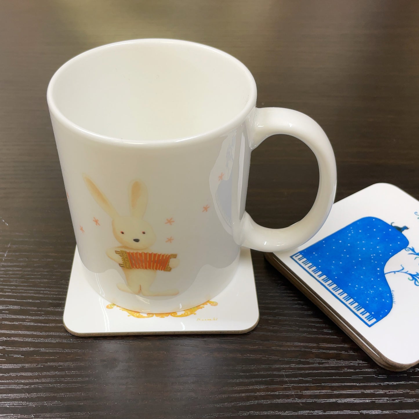 Coaster set of 4 3 Kazuaki Yamada 90 x 90 mm Picture book author Musical instrument pattern Kitchen supplies