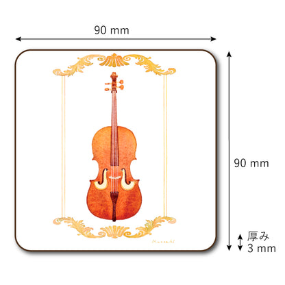 Coaster set of 4 3 Kazuaki Yamada 90 x 90 mm Picture book author Musical instrument pattern Kitchen supplies
