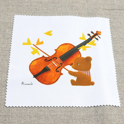 クリーニングクロス 山田和明「くまヴァイオリン」150×150mm 絵本作家 メガネ拭き 動物 楽器