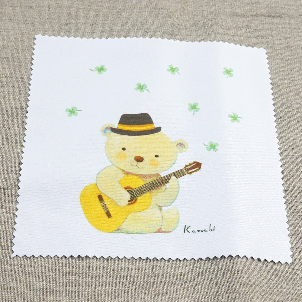 クリーニングクロス 山田和明「くまギター」150×150mm 絵本作家 メガネ拭き 動物 楽器