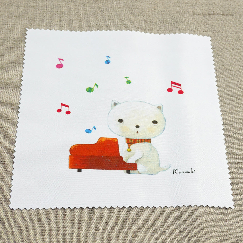 クリーニングクロス 山田和明「ねこピアノ」150×150mm 絵本作家 メガネ拭き 動物 楽器