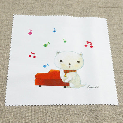 クリーニングクロス 山田和明「ねこピアノ」150×150mm 絵本作家 メガネ拭き 動物 楽器