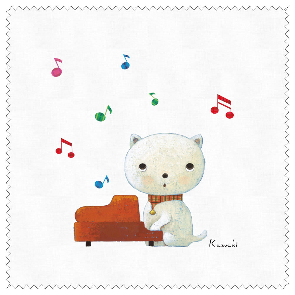 クリーニングクロス 山田和明「ねこピアノ」150×150mm 絵本作家 メガネ拭き 動物 楽器