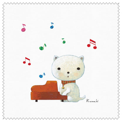 クリーニングクロス 山田和明「ねこピアノ」150×150mm 絵本作家 メガネ拭き 動物 楽器
