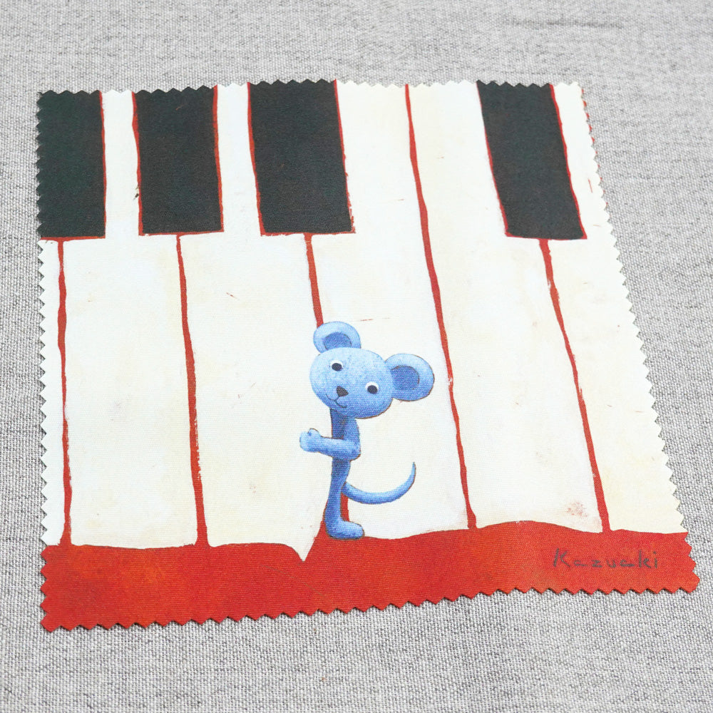 クリーニングクロス 山田和明「しあわせのリフレイン」150×150mm」絵本作家 メガネ拭き 動物 ピアノ 楽器