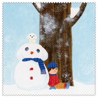 クリーニングクロス 山田和明「ゆきふるひにぼくは_雪だるま」150×150mm メガネ拭き レンズクリーナー」絵本作家 水彩画