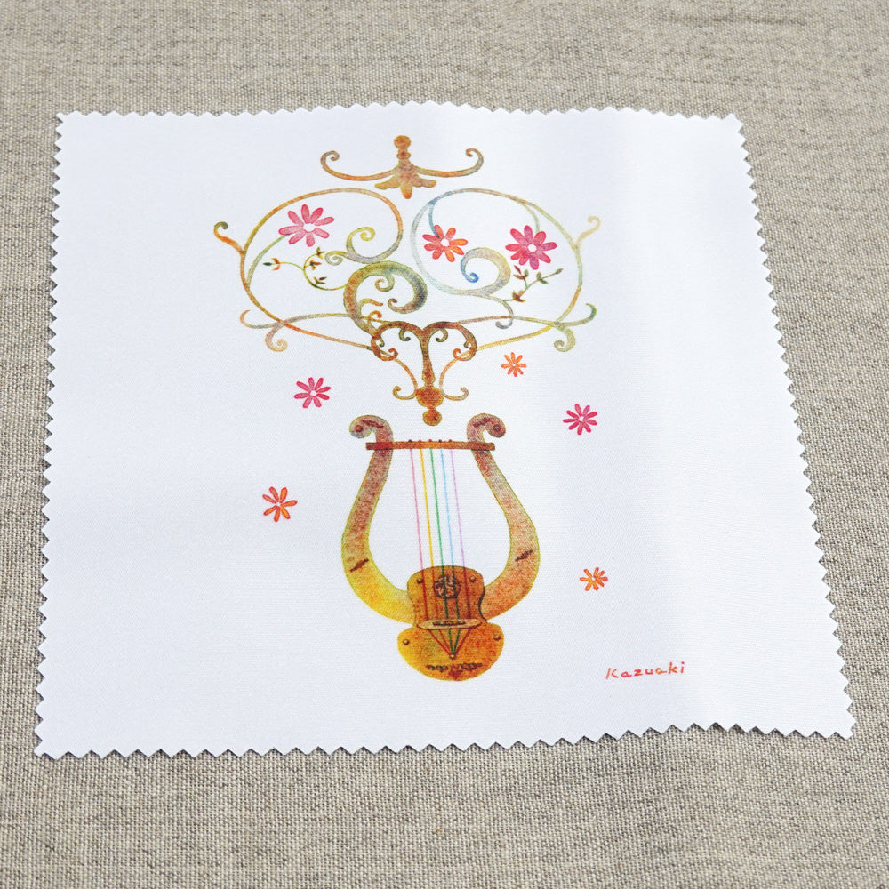 Cleaning Cloth Kazuaki Yamada "Harp Melody" 150 x 150 mm Glasses Cleaner Lens Cleaner Picture Book Author Watercolor Painting Music Instruments