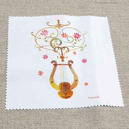 Cleaning Cloth Kazuaki Yamada "Harp Melody" 150 x 150 mm Glasses Cleaner Lens Cleaner Picture Book Author Watercolor Painting Music Instruments